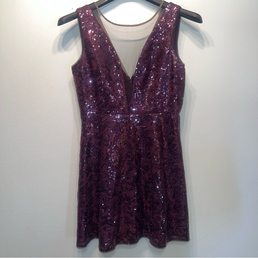 BCBG Maxazria Women’s Purple Selina Mesh Inset Sequin Dress Size 10